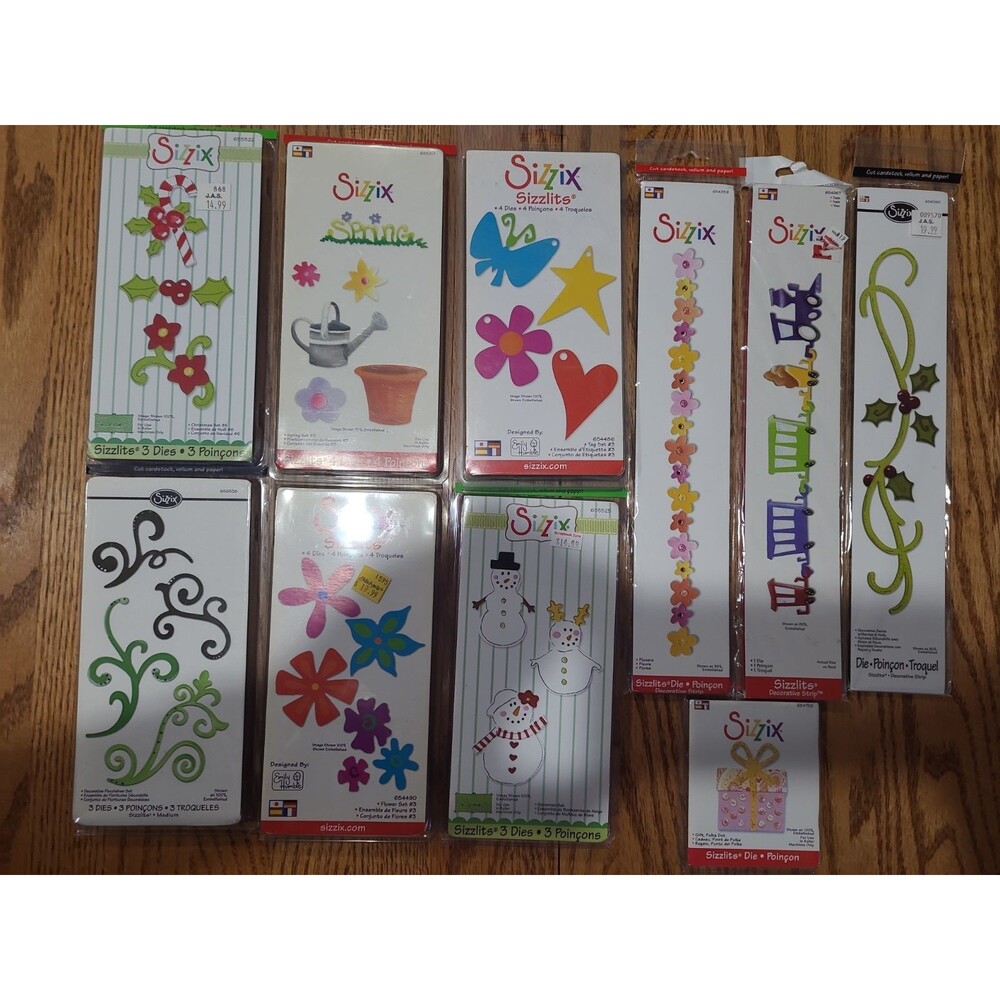 Sizzix Sizzlits Decorative Strip Die Lot Of 3 Misc Borders + 7 other Sizzlits